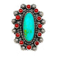 Navajo Cluster Ring Sz 9 Royston Turquoise Coral Sterling Silver A. Yazzie