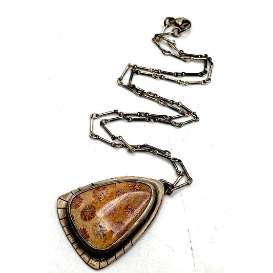 Vintage Navajo Petrified Coral Necklace Sterling Silver Native American