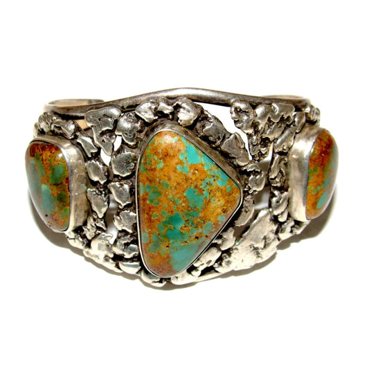 Navajo Royston Turquoise Statement Cuff Bracelet Sterling Silver Mary Chavez