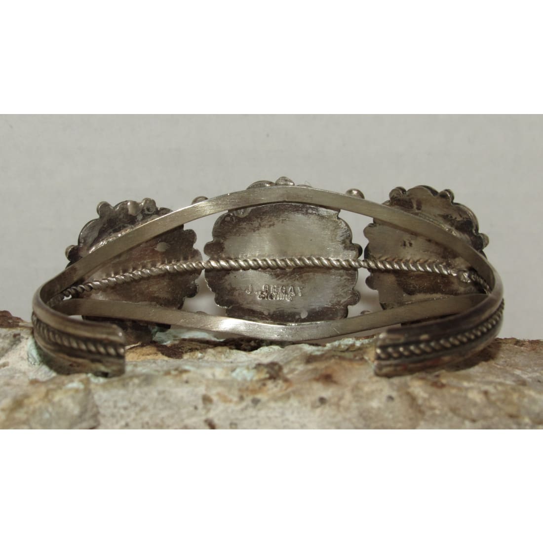 Vintage Navajo Kingman Turquoise Sterling Cuff Bracelet J Begay Native American