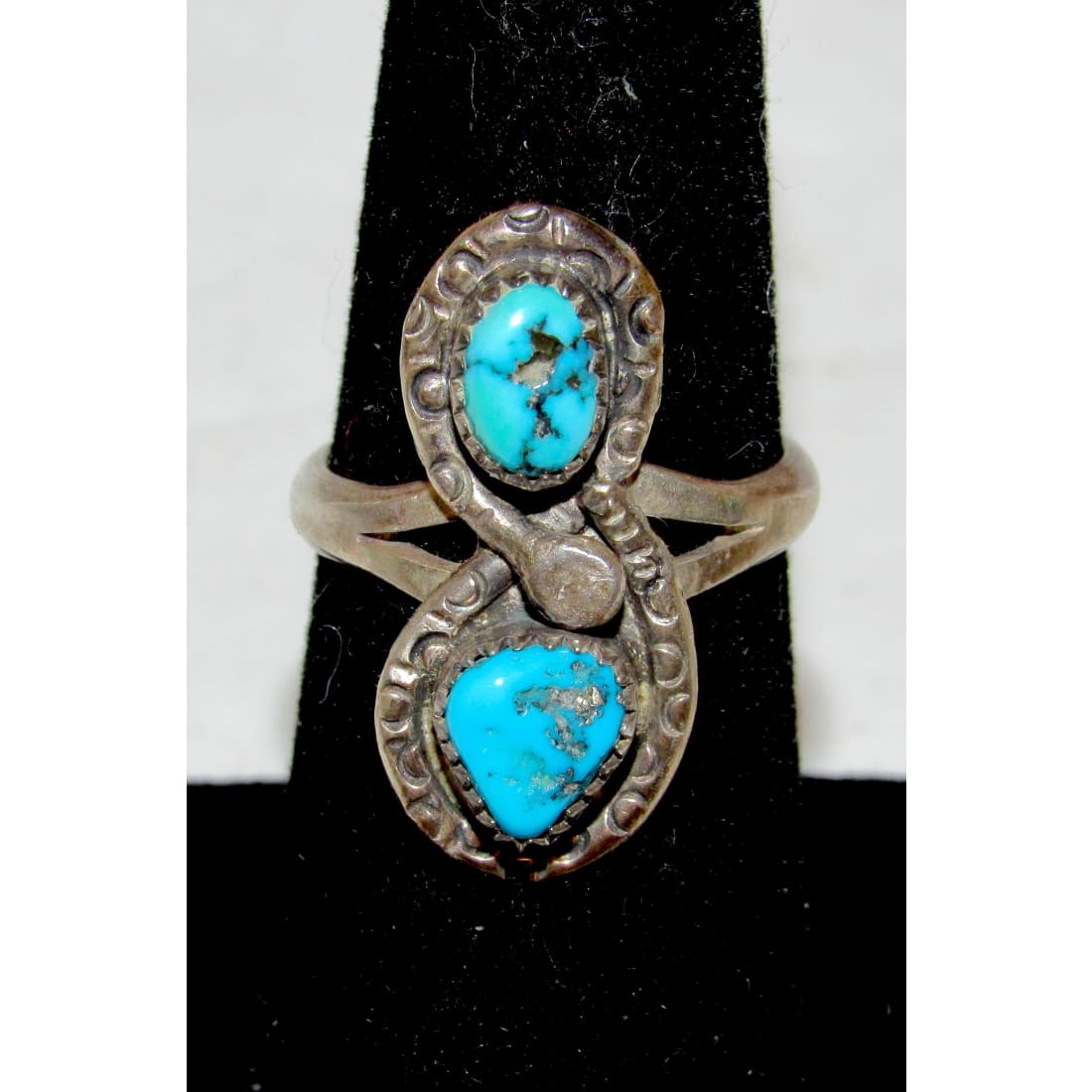 Vintage Navajo Turquoise Snake Ring Sz 6 Sterling Silver