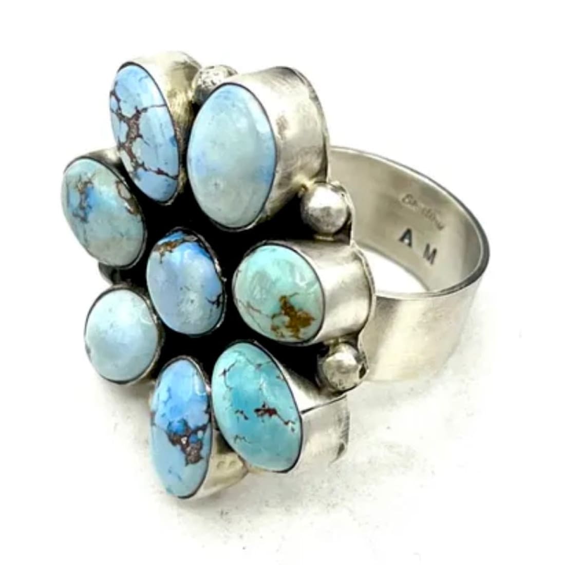 Massive Navajo Golden Hills Turquoise Cluster Ring Sz 9 Adjustable by A. Martinez