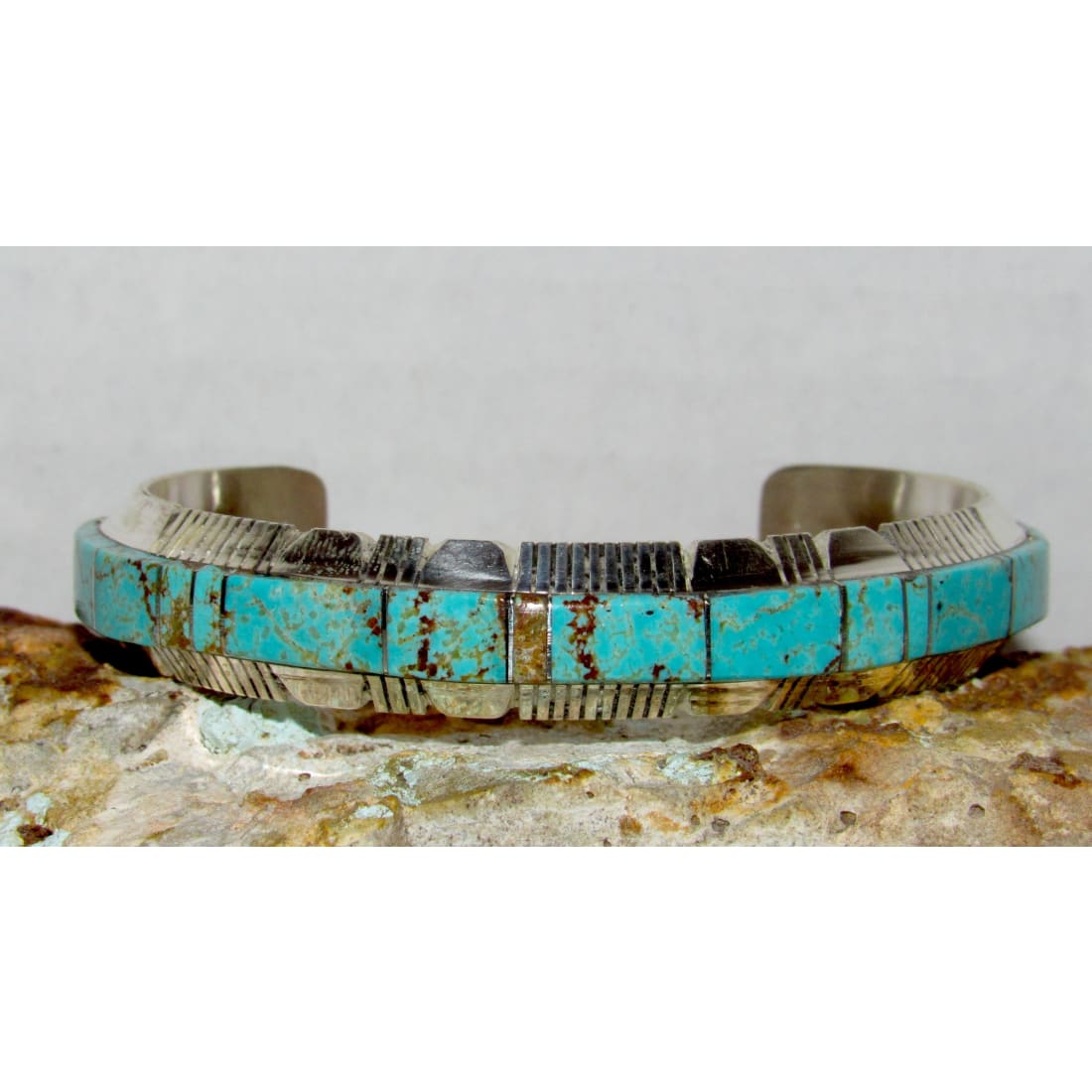 Navajo Number 8 Turquoise Inlay Cuff Bracelet Steve Francisco