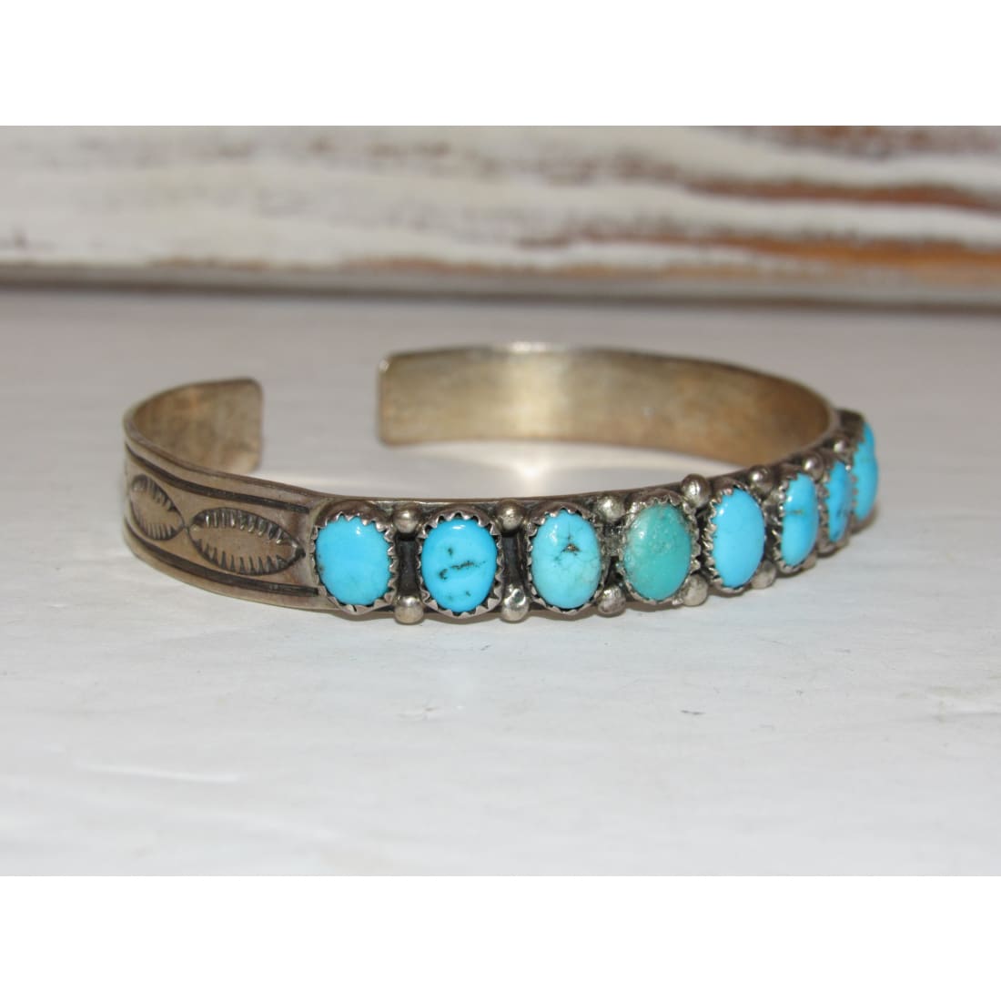 Vintage Navajo Blue Royston Turquoise Stacker Cuff Bracelet Sterling Silver