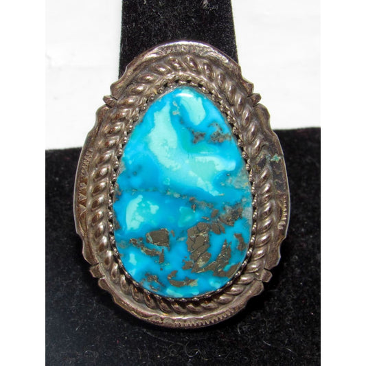 Navajo White Water Mine Turquoise Statement Ring Sz 11 Chris Etsitty