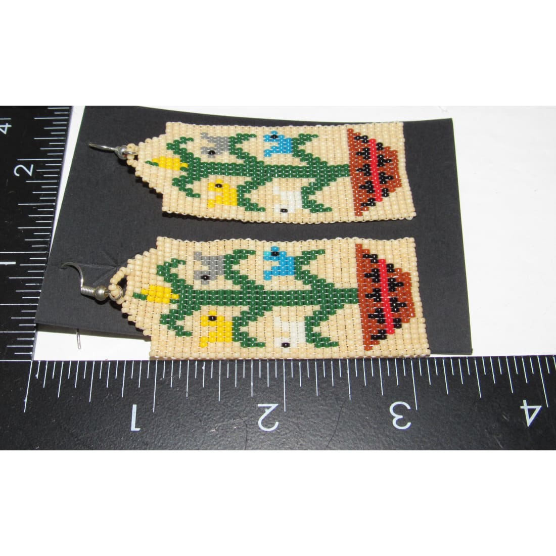 Vintage Zuni Beaded Dangle Earrings Tree of Live Design