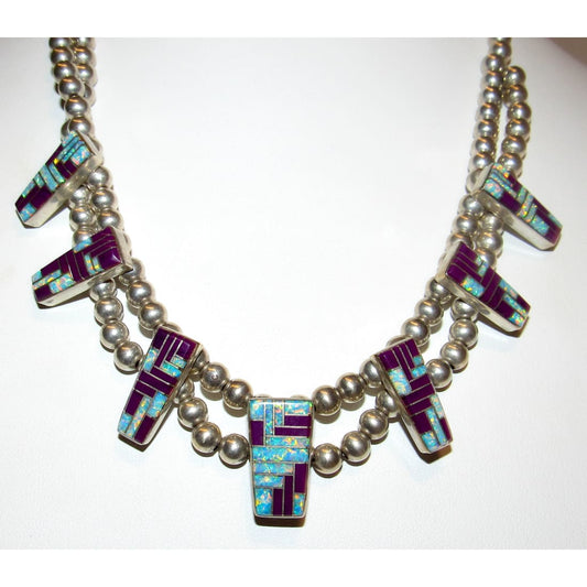 Vintage Navajo Sugilite Opal Necklace Navajo Pearls Sterling Silver Signed