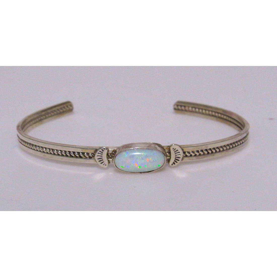 Navajo Opal Bracelet Stacker Sterling Silver Cuff Native American Signed