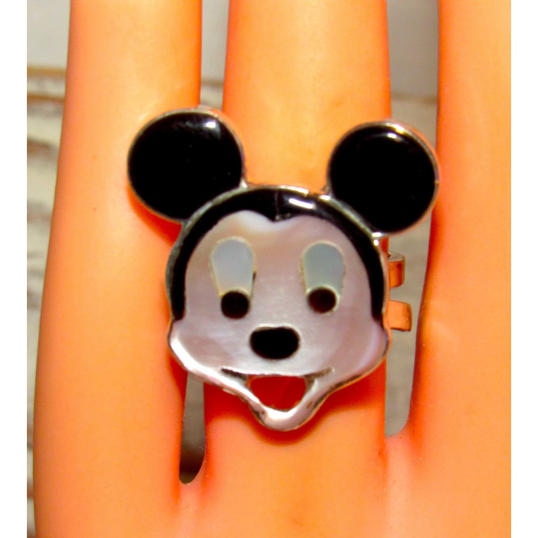 Zuni Mickey Mouse Ring Sz 6 Adjustable Don Dewa Sterling Silver