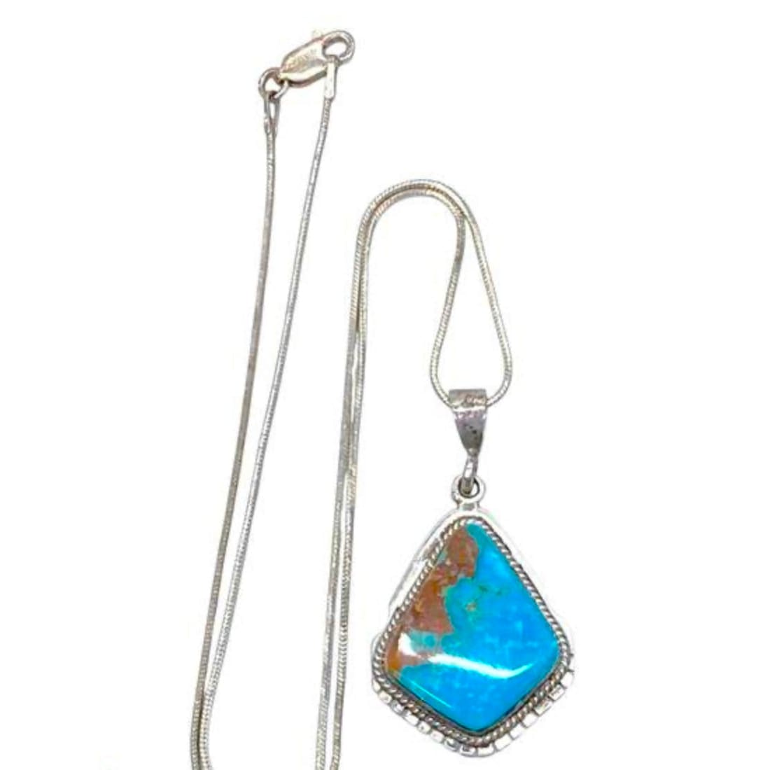 Navajo Pilot Mountain Turquoise Pendant Sterling Silver Necklace Arkie Nelson