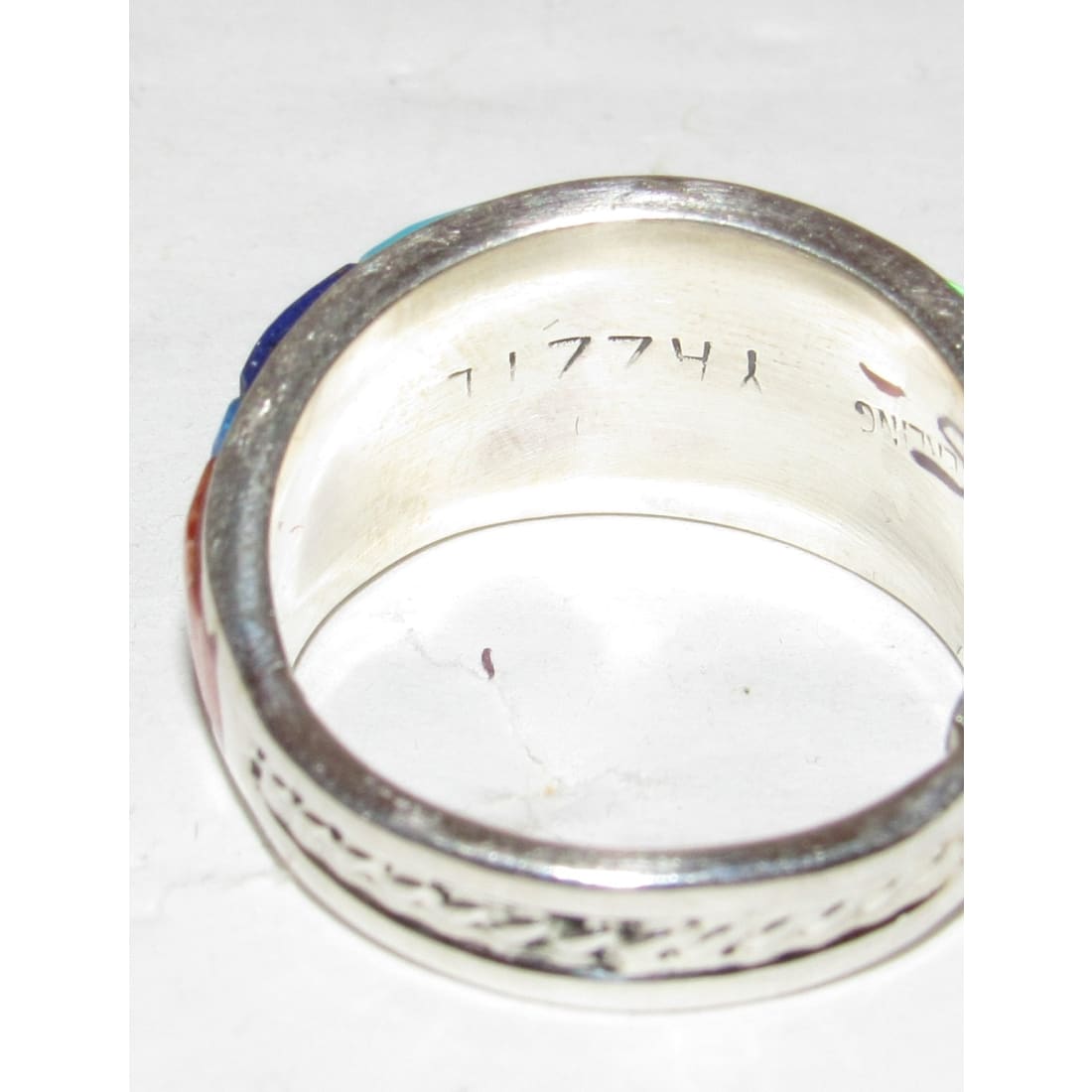Navajo Orange Spiny Turquoise Cobble Inlay Ring Sz 6.5 Sterling Silver E. Yazzie