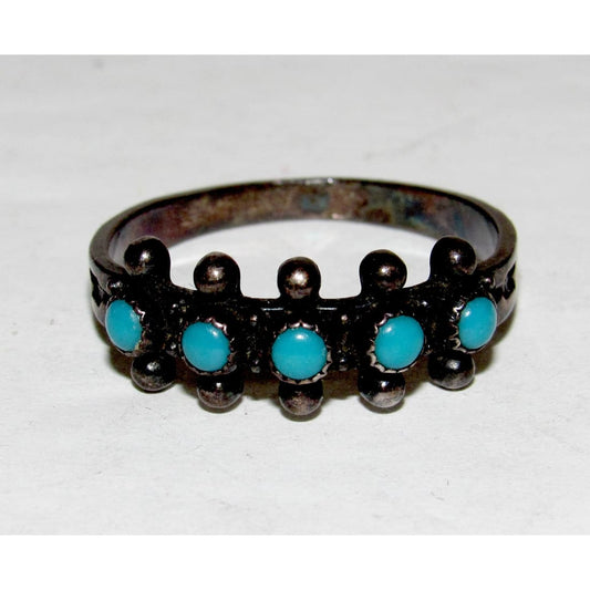 Vintage Zuni Snake Eye Turquoise Cluster Ring Size 9 Sterling Silver
