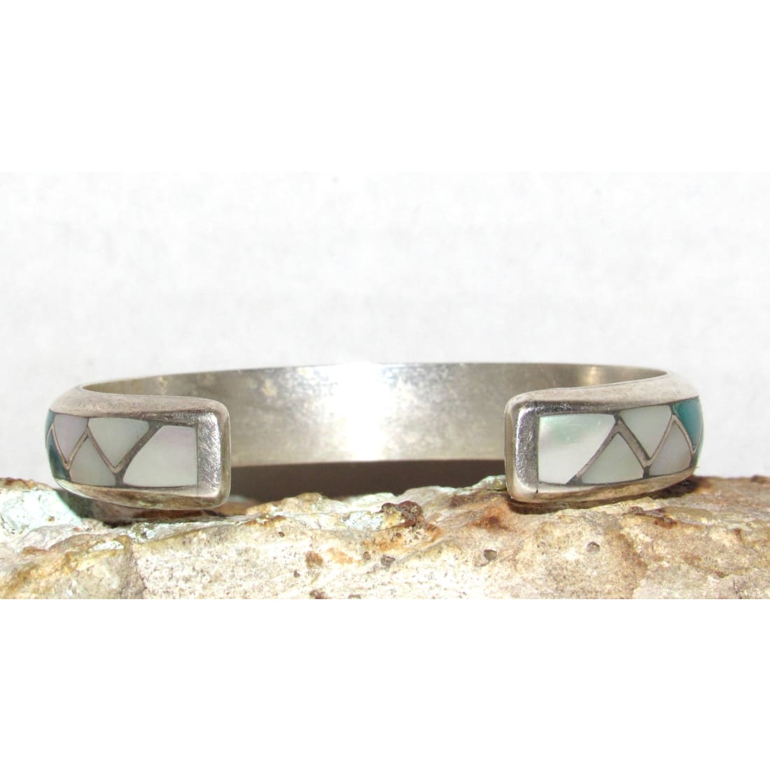 Old Pawn Zuni Inlay Turquoise MOP Cuff Bracelet Lorrie and Marcie Kallestewa