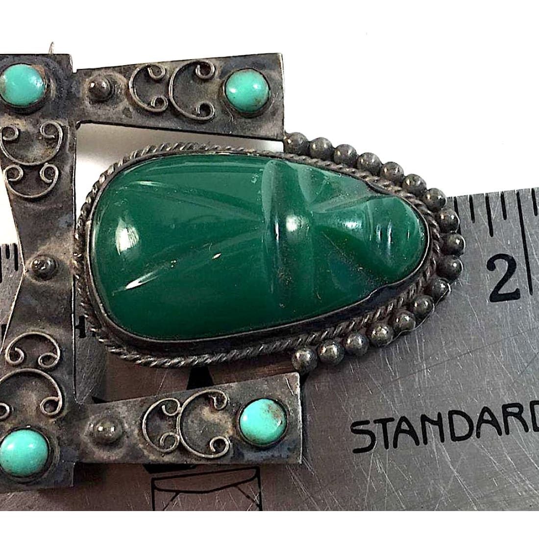 Early Taxco Mexico Pre-Eagle Sterling Silver & Green Onyx