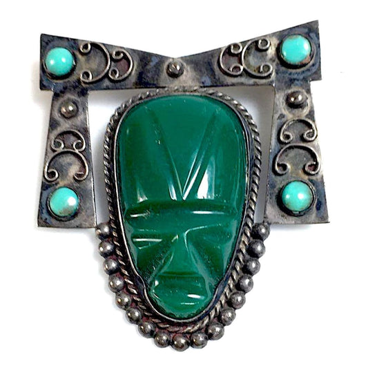 Early Taxco Mexico Pre-Eagle Sterling Silver & Green Onyx