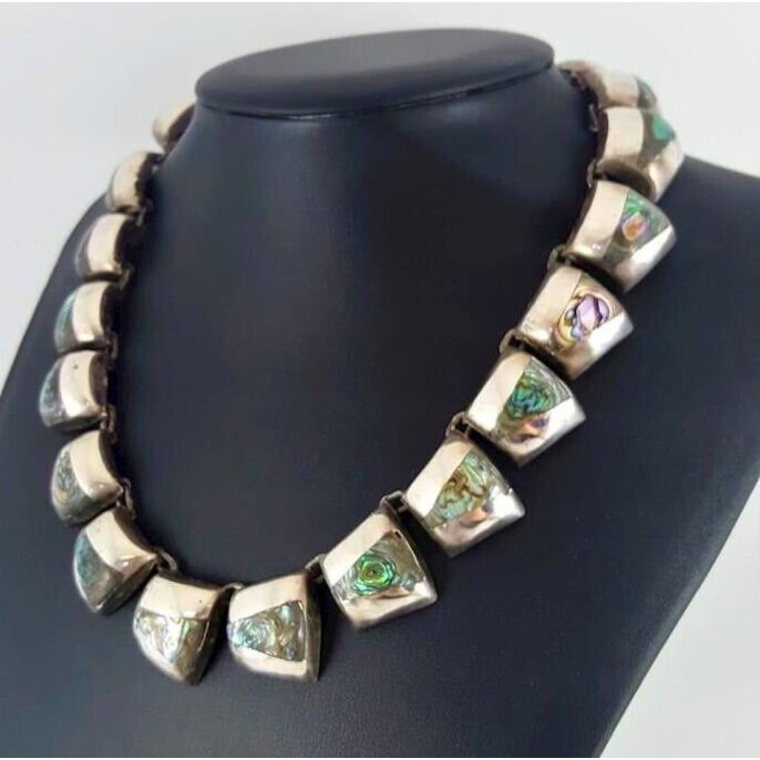 Early Taxco Mexico Sterling Silver & Abalone Shell Necklace