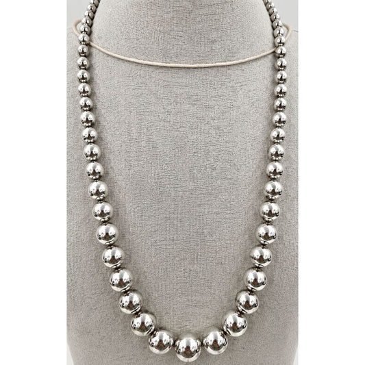 Vintage Navajo Pearls Necklace Classic Sterling Silver Beads Old Pawn 110g