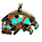Old Pawn Zuni Rainbow Man Kachina Pendant Necklace Sterling Silver Turquoise Coral MOP