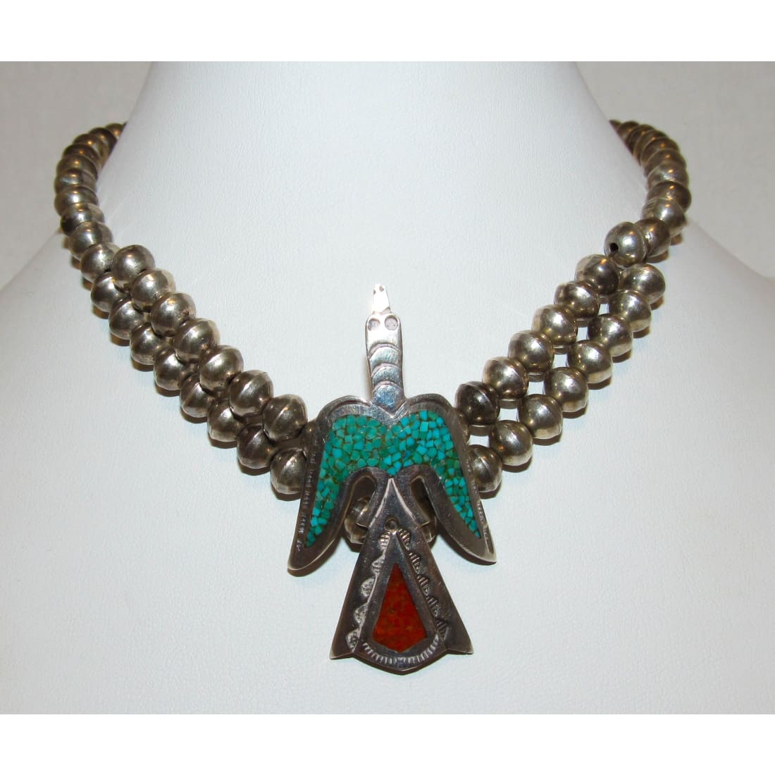 Old Pawn Navajo Peyote Bird Navajo Pearls Necklace W. Singer Sterling Turquoise