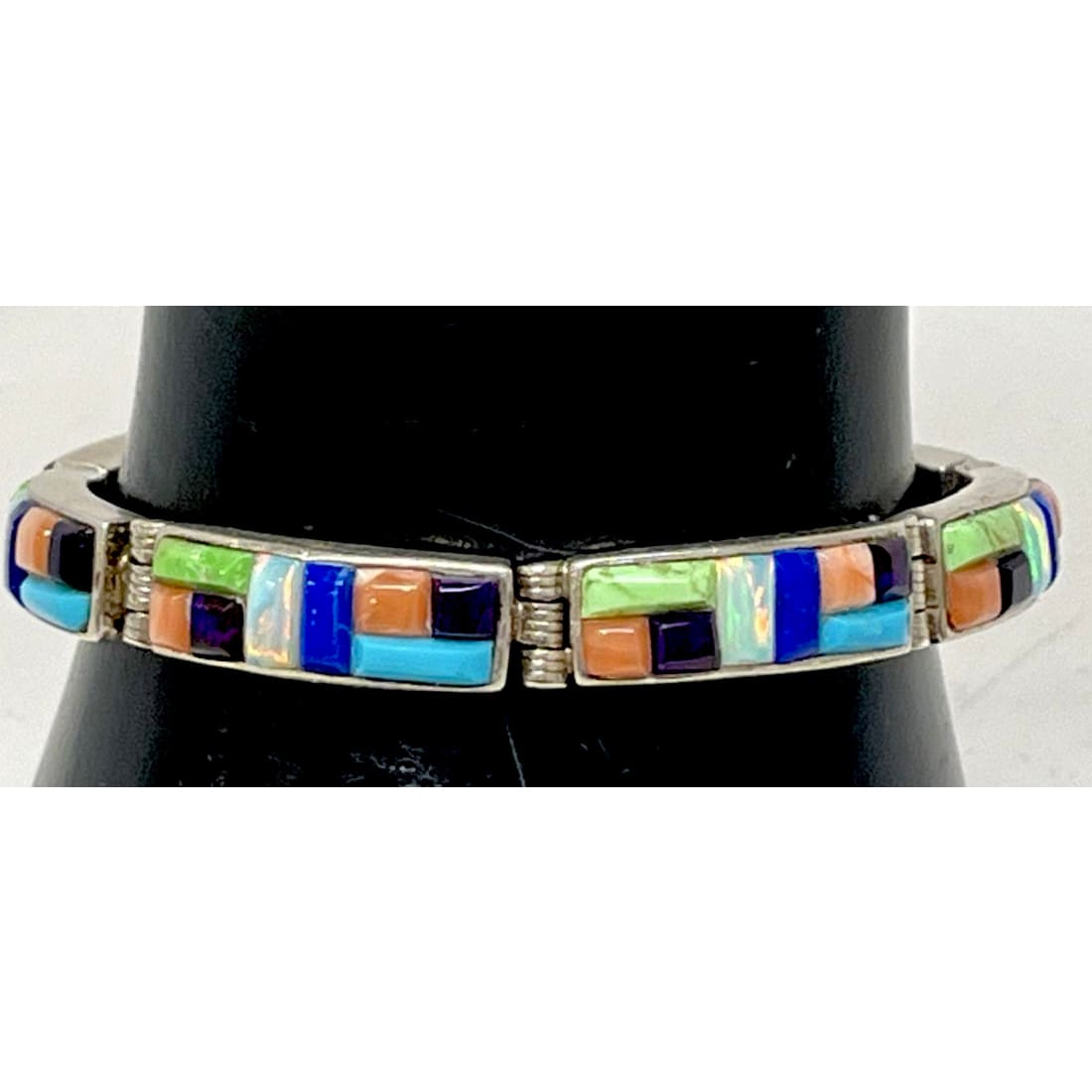 Navajo Cobblestone Inlay Link Bracelet Spiny Oyster Turquoise Lapis Gaspeite