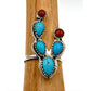 Navajo Cactus Ring Sz 6 Sterling Silver Kingman Turquoise Coral