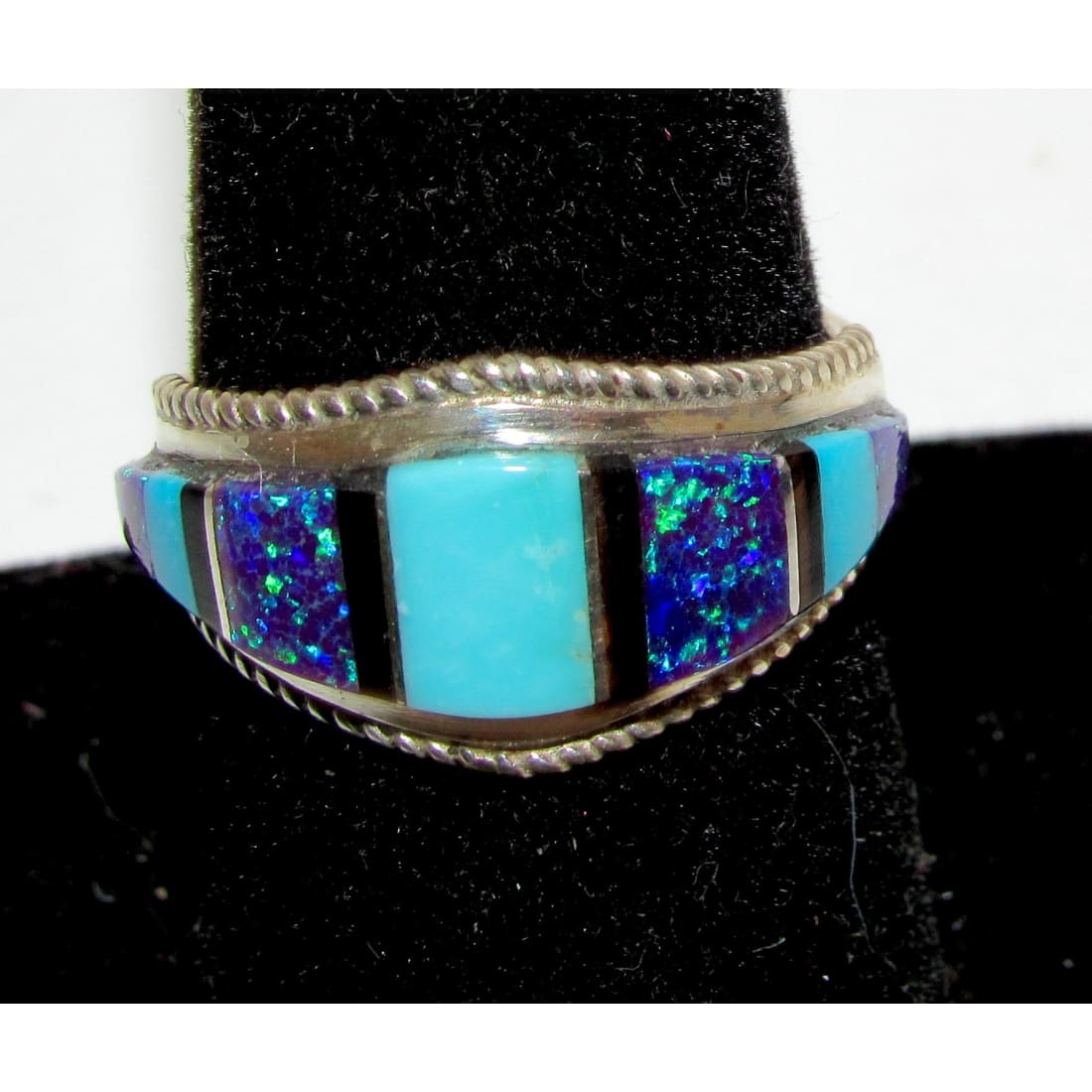 Zuni Turquoise Opal Inlay Ring Sz 8 Sterling Silver D. Luna