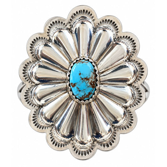 Navajo Concho Ring Sz 8 Sterling Silver Golden Hills Turquoise D Martinez