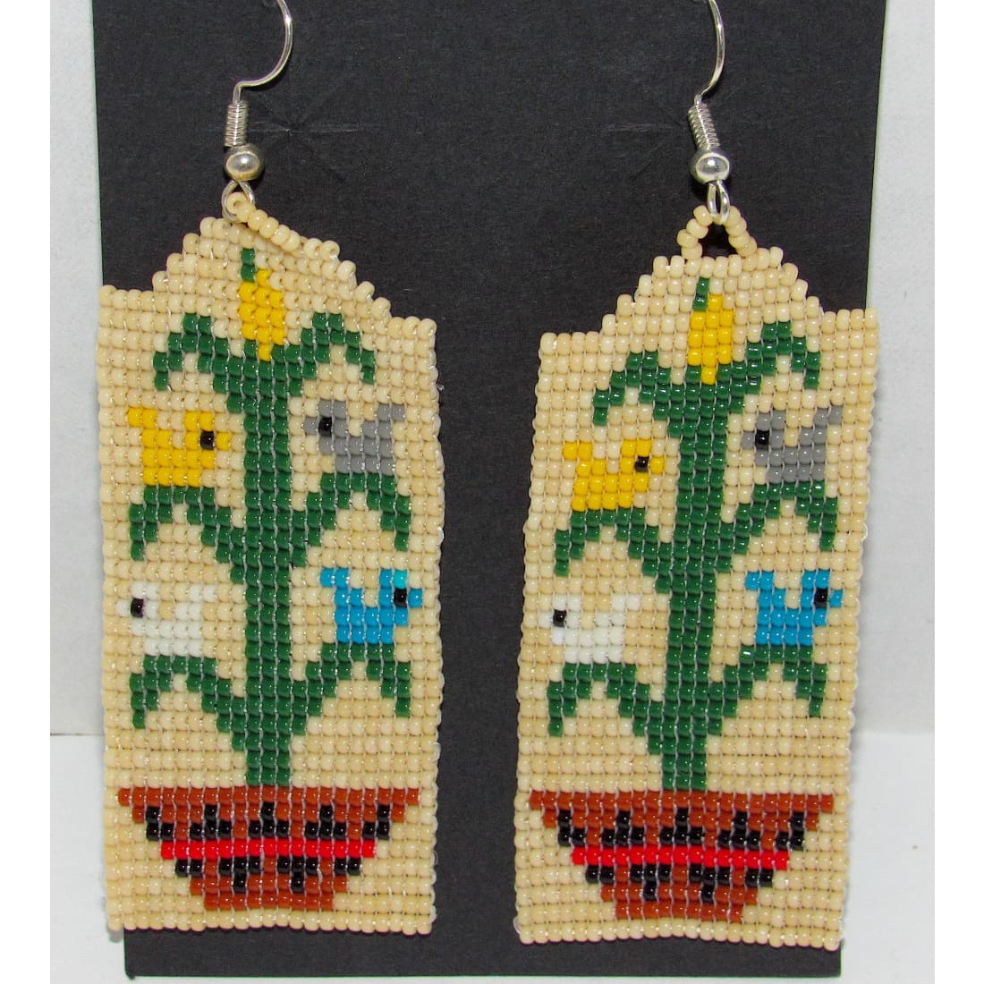 Vintage Zuni Beaded Dangle Earrings Tree of Live Design