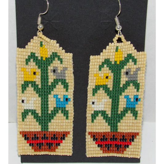 Vintage Zuni Beaded Dangle Earrings Tree of Live Design