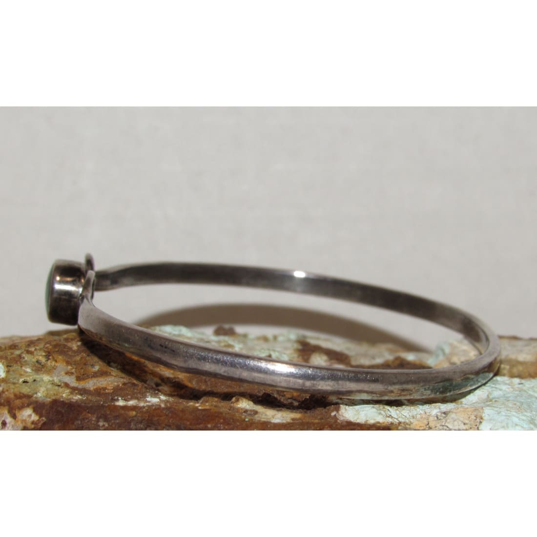 Vintage Taxco Mexico Malachite Bangle Bracelet Sterling Silver Southwestern