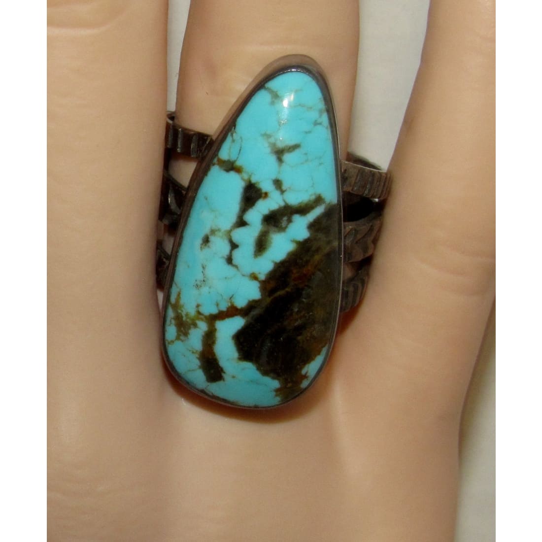 Vintage Navajo Blue Royston Turquoise Ring Size 10 Sterling Silver R Vandiver