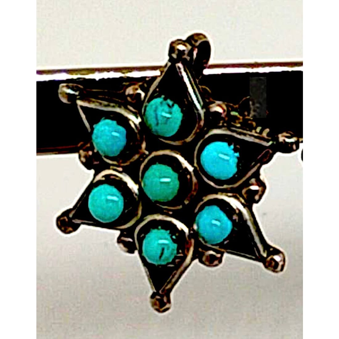 Old Pawn Zuni Snake Eye Turquoise Cluster Pin Pendant Sterling Silver