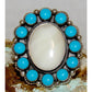 Navajo Mother of Pearl Ring Turquoise Cluster Ring Size 9 Adjustable Sterling
