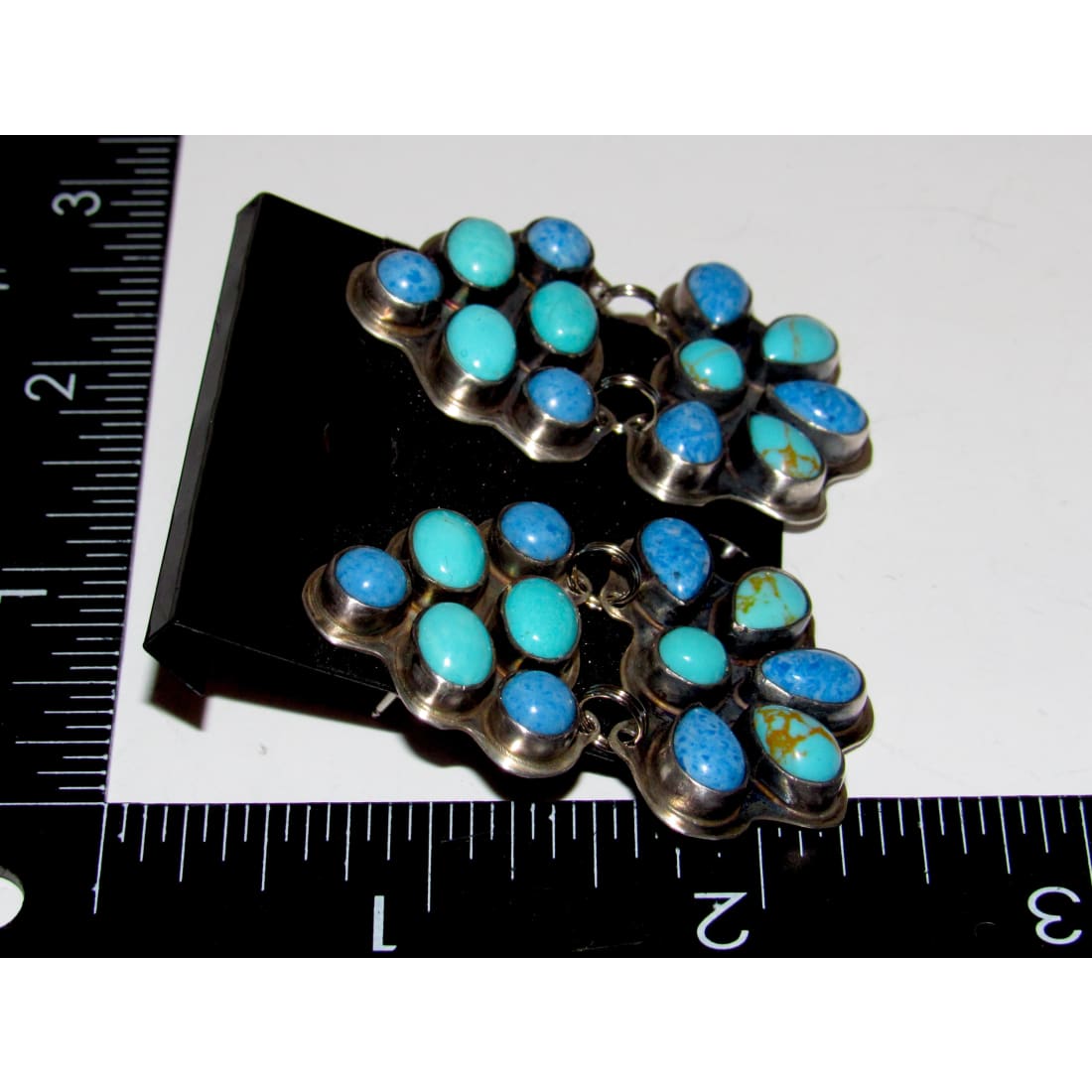 Vintage Rocki Gorman Navajo Kee Cook Sterling Silver Turquoise Lapis Cluster Earrings