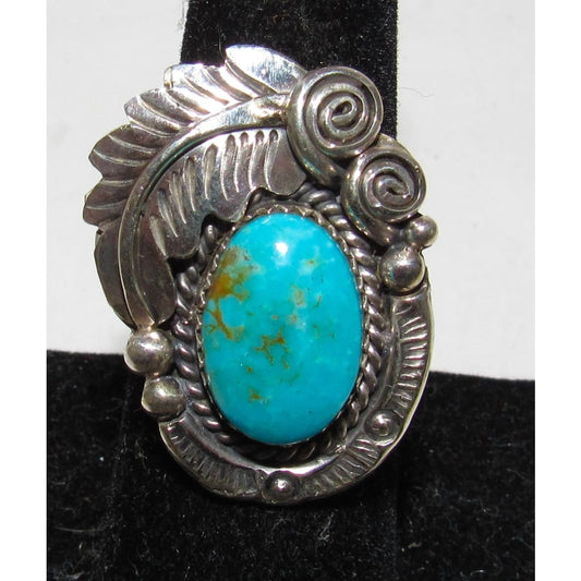 Navajo Blue Royston Turquoise Ring Size 7 Sterling Silver Signed