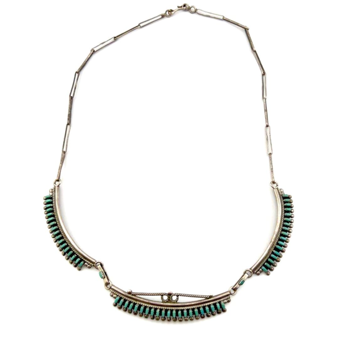 Vintage Zuni Turquoise Petit Point Collar Necklace Matching Dangle Earrings Set
