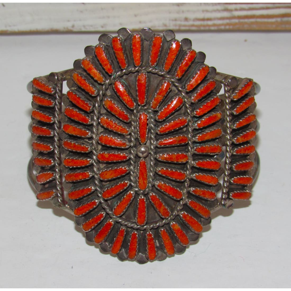 Old Pawn Navajo Coral Cluster Cuff Bracelet Sterling Silver Lavell Byjoe