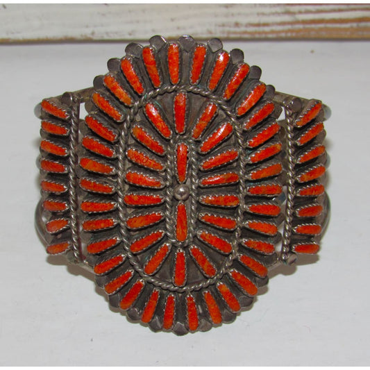 Old Pawn Navajo Coral Cluster Cuff Bracelet Sterling Silver Lavell Byjoe