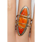 Navajo Orange Spiny Inlay Ring Sz 7 Sterling Silver E. Yazzie