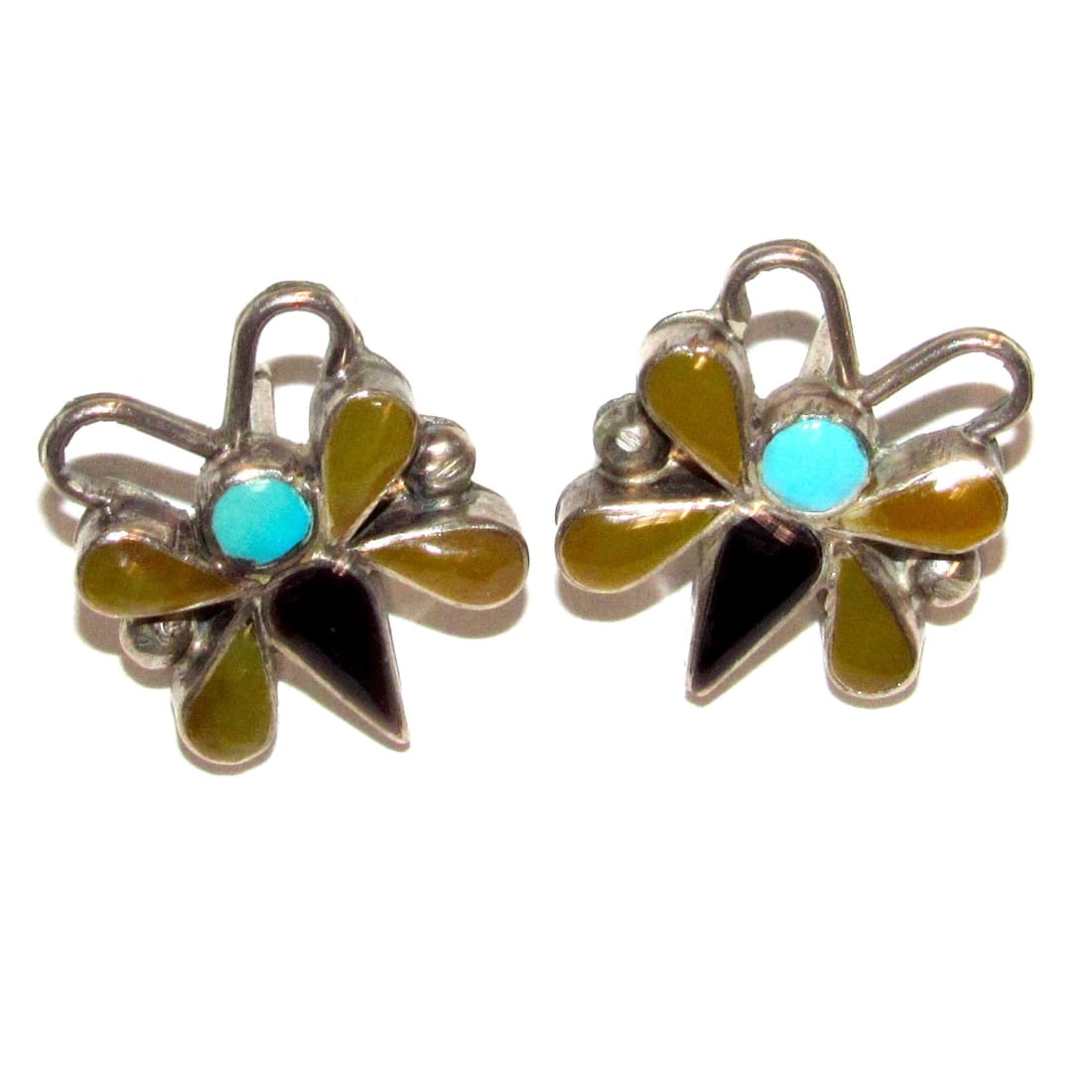 Vintage Zuni Inlay Butterfly Post Earrings Sterling Silver Native American