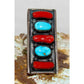 Navajo Coral Turquoise Cluster Statement Ring Sz 7.5 Sterling Silver Signed