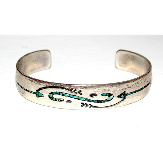 Vintage Navajo Sterling Silver Turquoise Chip Inlay Cuff Bracelet – Gibson Gene