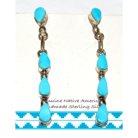 Zuni Petit Point Turquoise Dangle Earrings Sterling Silver Native American