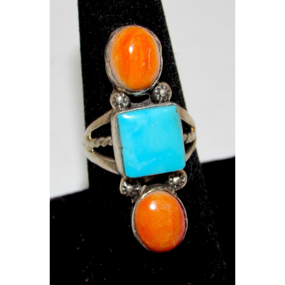 Navajo Orange Spiny Turquoise Statement Ring Sz 7 Yazzie