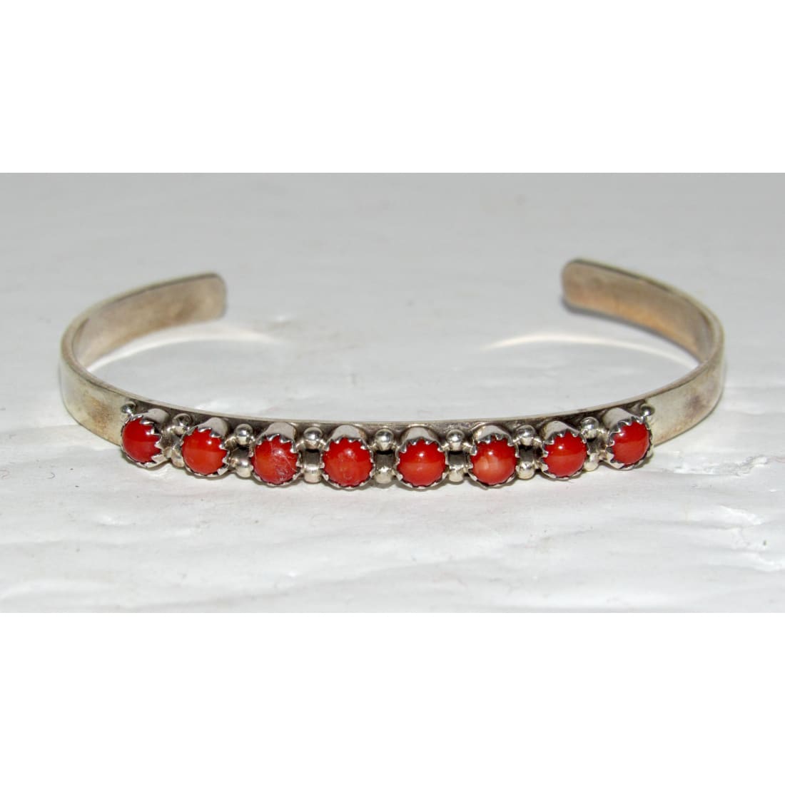 Navajo Red Orange Spiny Cuff Bracelet Sterling Silver S. Yazzie & G. Parker