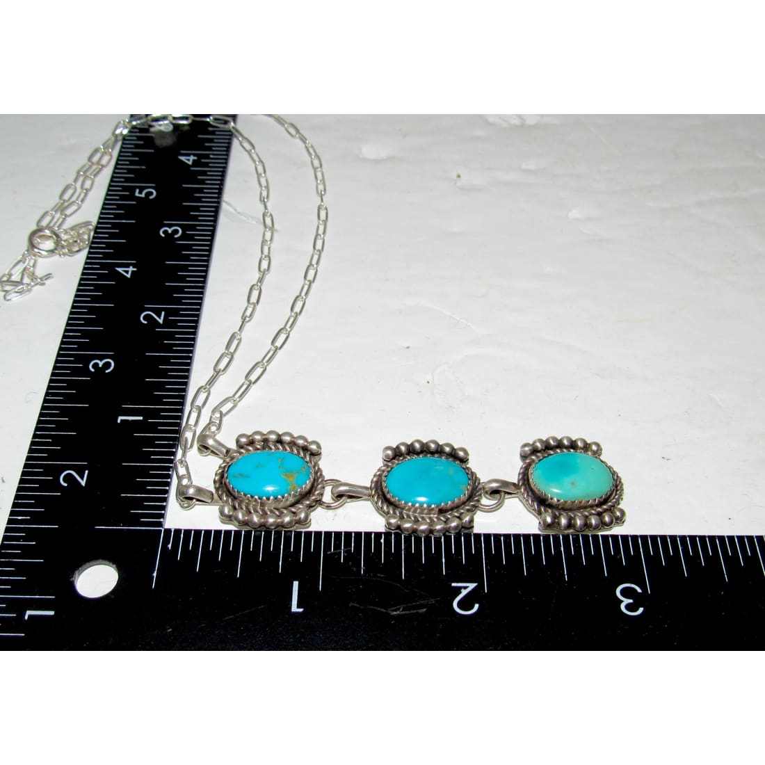 Navajo Royston Turquoise Small Lariat Necklace Sterling Silver