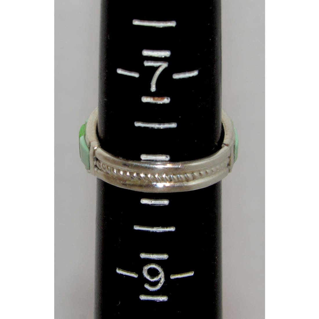 Navajo Green Gaspeite Turquoise Cobble Inlay Ring Sz 7.5 Sterling Silver E Yazzie