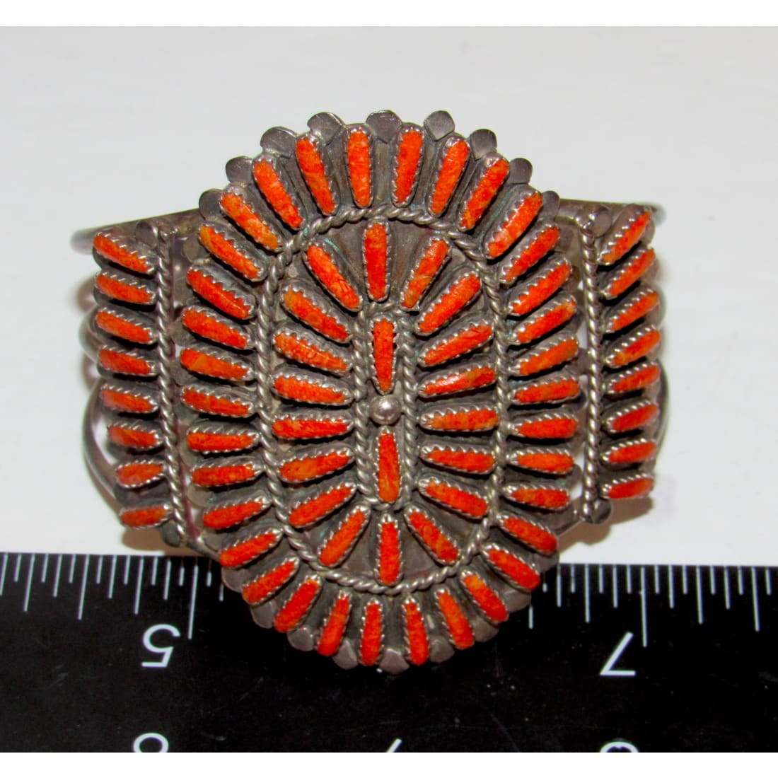 Old Pawn Navajo Coral Cluster Cuff Bracelet Sterling Silver Lavell Byjoe