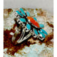 Navajo Turquoise Orange Spiny Cluster Ring Size 10 Sterling Silver