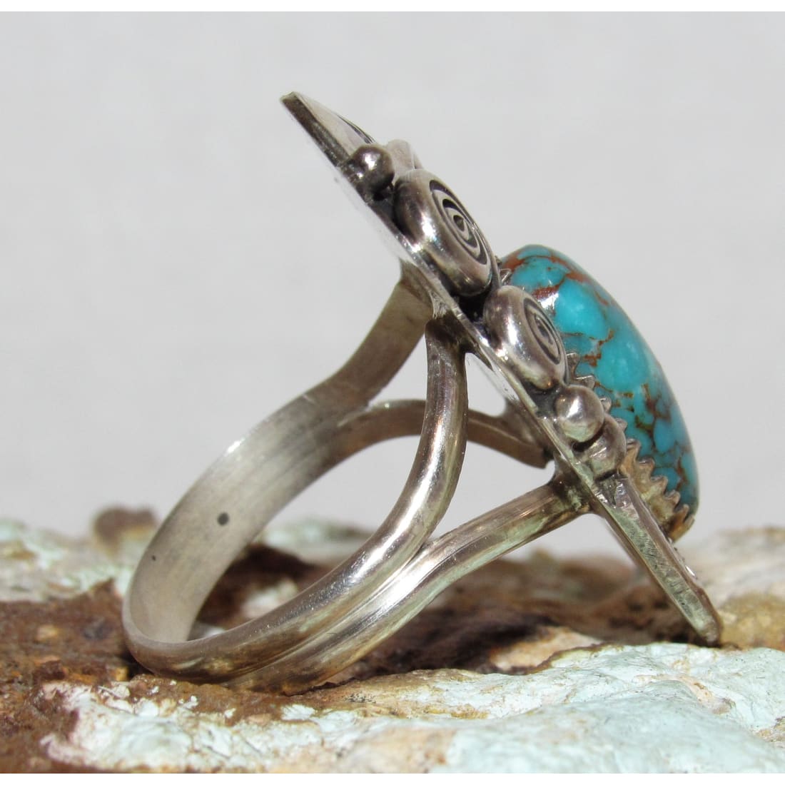 Navajo Number 8 Blossom Turquoise Ring Size 8.5 Sterling Silver Signed